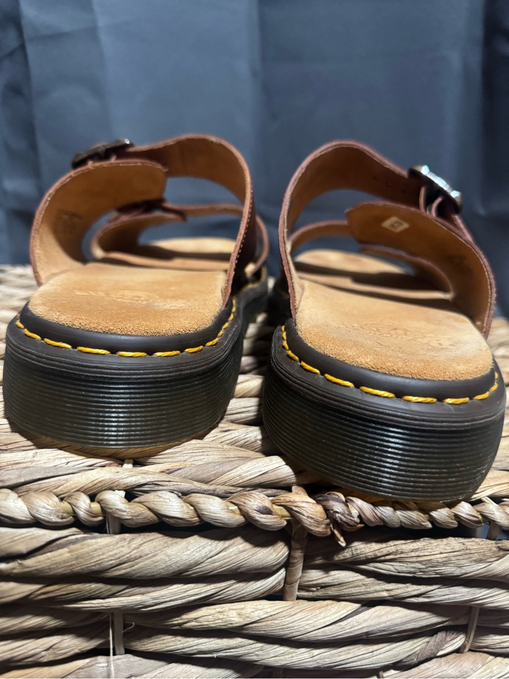 Men's Dr. Martens Brown Leather Double-Buckle Slide Sandals - Picture 5 of 8